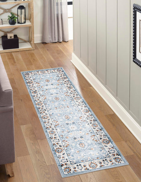 Aqua Blue 2' x 9' 10 Charlotte Runner Area Rug 100% Polypropylene With Jute Backing Traditional Classical Durable Carpet for Living Dining Office Rooms for Sale at Rug Engine