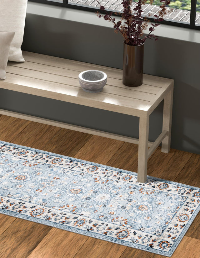 Aqua Blue 2' x 9' 10 Charlotte Runner Area Rug 100% Polypropylene With Jute Backing Traditional Classical Durable Carpet for Living Dining Office Rooms for Sale at Rug Engine