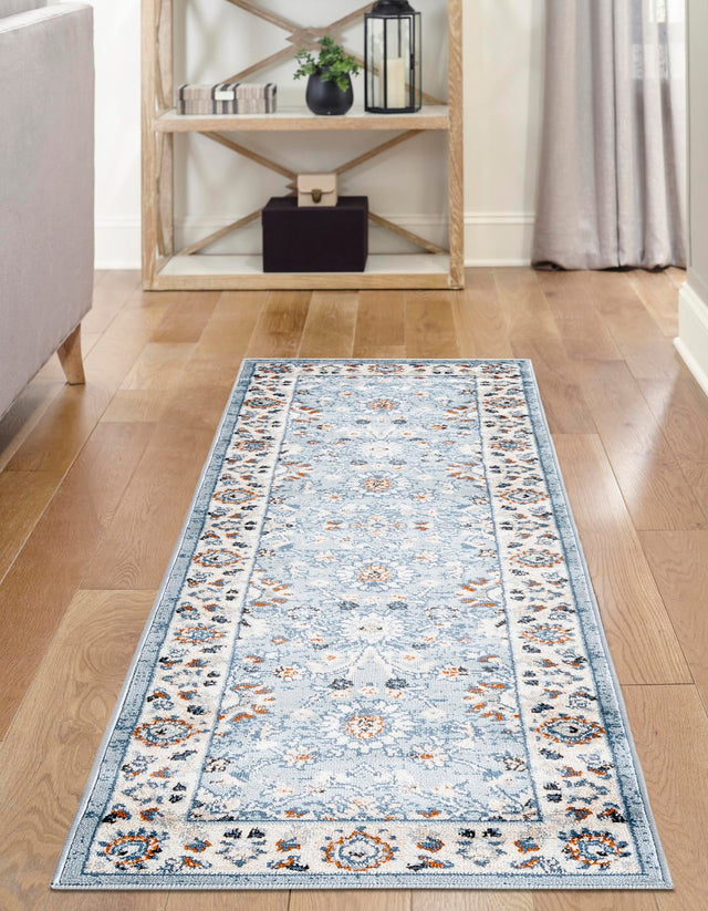 Aqua Blue 2' x 6' 1 Charlotte Runner Area Rug 100% Polypropylene With Jute Backing Traditional Classical Durable Carpet for Living Dining Office Rooms for Sale at Rug Engine