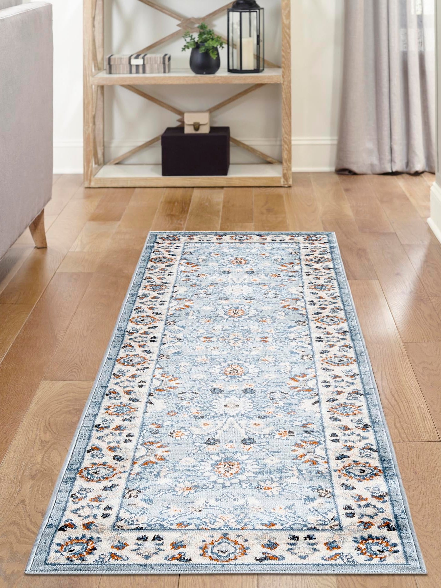 Aqua Blue 3' 1 x 16' 5 Charlotte Runner Area Rug 100% Polypropylene With Jute Backing Traditional Classical Durable Carpet for Living Dining Office Rooms for Sale at Rug Engine