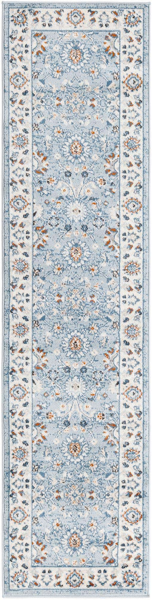 Aqua Blue 2' x 8' Charlotte Runner Area Rug 100% Polypropylene With Jute Backing Traditional Classical Durable Carpet for Living Dining Office Rooms for Sale at Rug Engine