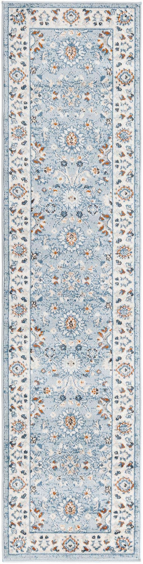 Aqua Blue 2' x 8' Charlotte Runner Area Rug 100% Polypropylene With Jute Backing Traditional Classical Durable Carpet for Living Dining Office Rooms for Sale at Rug Engine