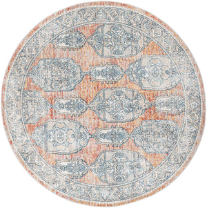 Brick Red 7' x 7' Lola Round Area Rug Polypropylene With Jute Backing Traditional Pattern Easy Clean Carpet for Home Interior Design for Sale at Rug Engine
