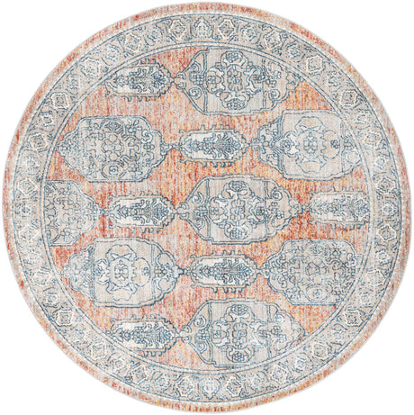 Brick Red 7' x 7' Lola Round Area Rug Polypropylene With Jute Backing Traditional Pattern Easy Clean Carpet for Home Interior Design for Sale at Rug Engine