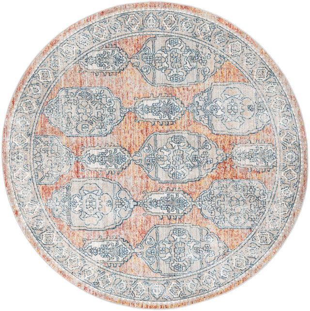 Brick Red 7' x 7' Lola Round Area Rug Polypropylene With Jute Backing Traditional Pattern Easy Clean Carpet for Home Interior Design for Sale at Rug Engine