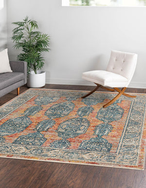 Brick Red 3' 11 x 3' 11 Lola Square Area Rug Polypropylene With Jute Backing Traditional Pattern Easy Clean Carpet for Home Interior Design for Sale at Rug Engine