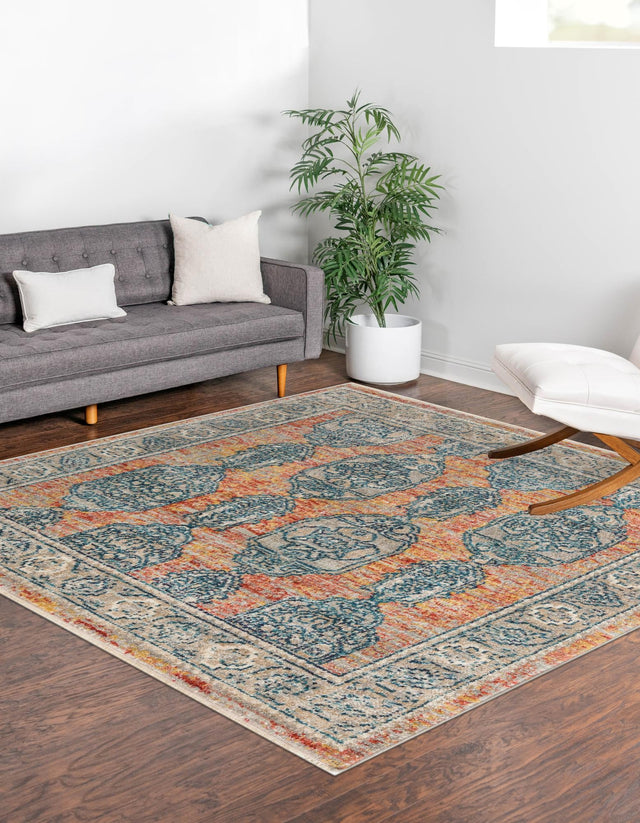 Brick Red 7' 10 x 7' 10 Lola Square Area Rug Polypropylene With Jute Backing Traditional Pattern Easy Clean Carpet for Home Interior Design for Sale at Rug Engine
