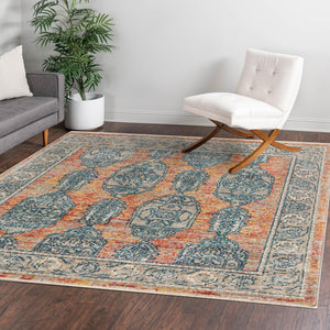 Brick Red 3' 11 x 3' 11 Lola Square Area Rug Polypropylene With Jute Backing Traditional Pattern Easy Clean Carpet for Home Interior Design for Sale at Rug Engine