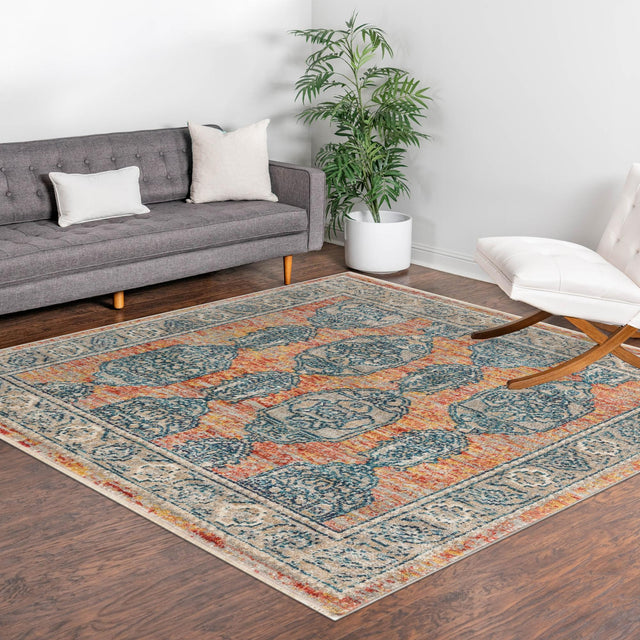 Brick Red 3' 11 x 3' 11 Lola Square Area Rug Polypropylene With Jute Backing Traditional Pattern Easy Clean Carpet for Home Interior Design for Sale at Rug Engine