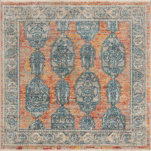 Brick Red 3' 11 x 3' 11 Lola Square Area Rug Polypropylene With Jute Backing Traditional Pattern Easy Clean Carpet for Home Interior Design for Sale at Rug Engine