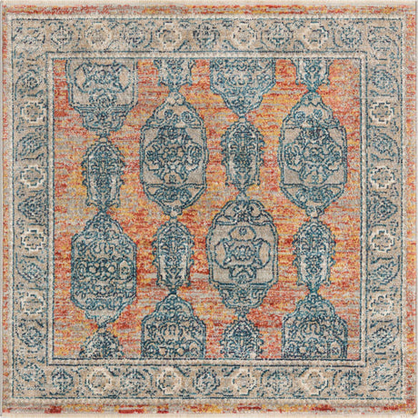 Brick Red 3' 11 x 3' 11 Lola Square Area Rug Polypropylene With Jute Backing Traditional Pattern Easy Clean Carpet for Home Interior Design for Sale at Rug Engine