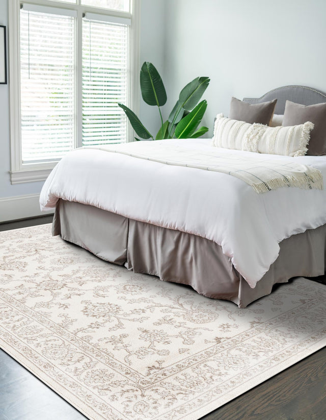 Ivory 9' x 12' Charlotte Rectangle Area Rug 100% Polypropylene With Jute Backing Traditional Classical Durable Carpet for Living Dining Office Rooms for Sale at Rug Engine