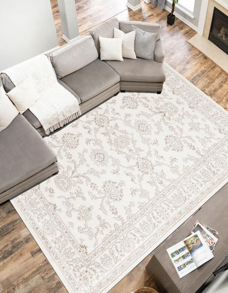 Ivory 10' x 13' Charlotte Rectangle Area Rug 100% Polypropylene With Jute Backing Traditional Classical Durable Carpet for Living Dining Office Rooms for Sale at Rug Engine