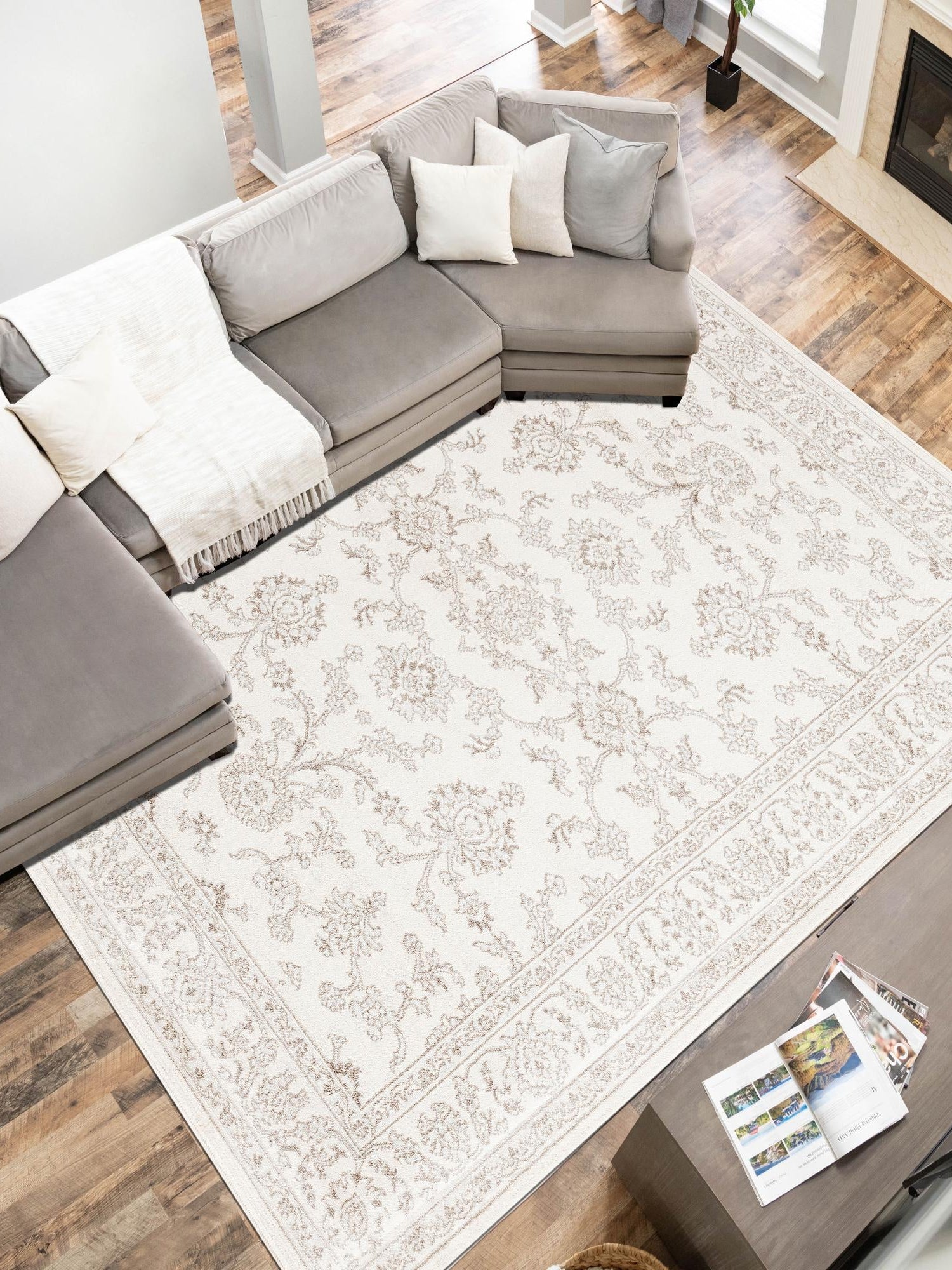 Ivory 7' 10 x 11' Charlotte Rectangle Area Rug 100% Polypropylene With Jute Backing Traditional Classical Durable Carpet for Living Dining Office Rooms for Sale at Rug Engine