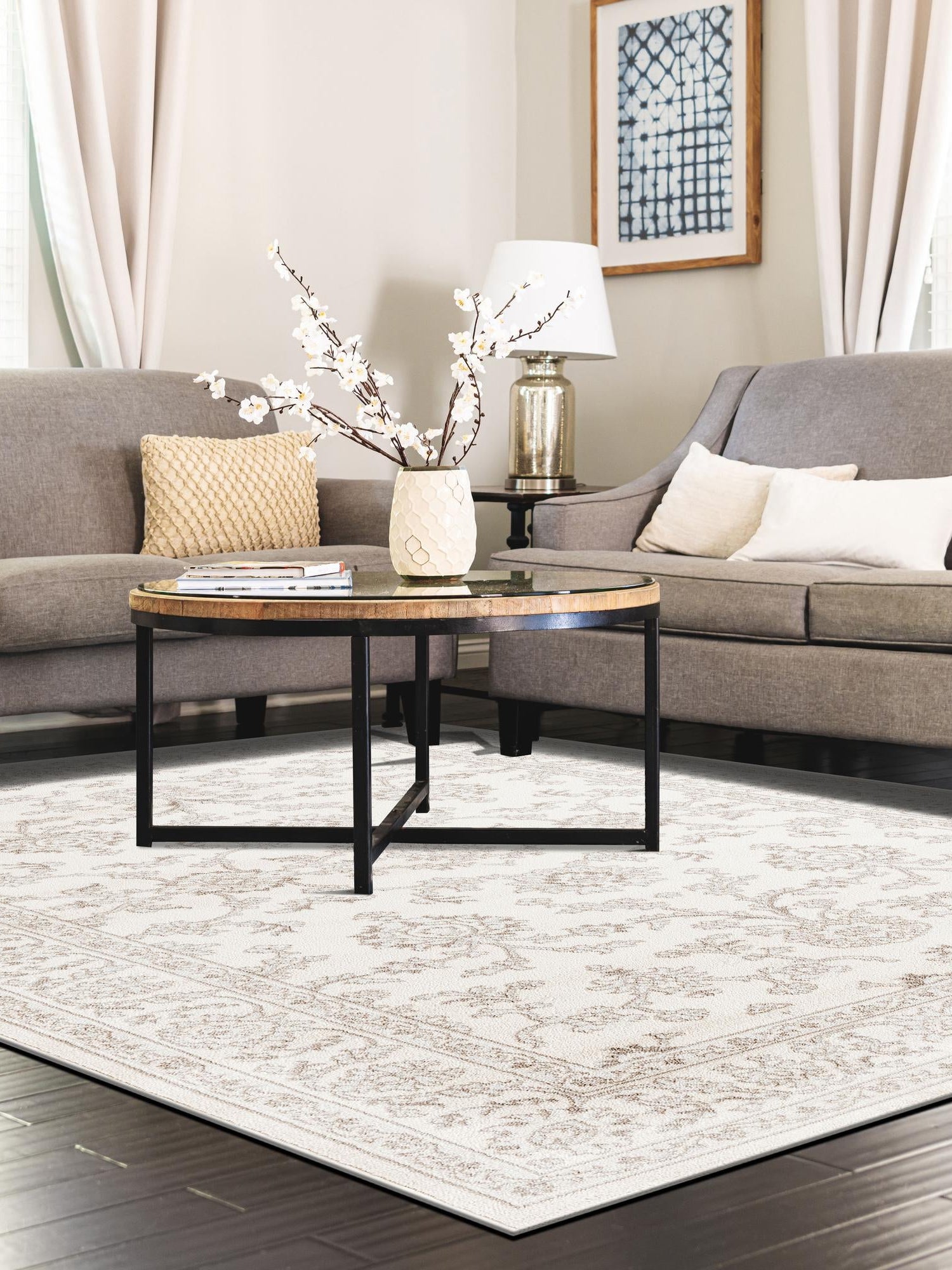 Ivory 7' 10 x 11' Charlotte Rectangle Area Rug 100% Polypropylene With Jute Backing Traditional Classical Durable Carpet for Living Dining Office Rooms for Sale at Rug Engine