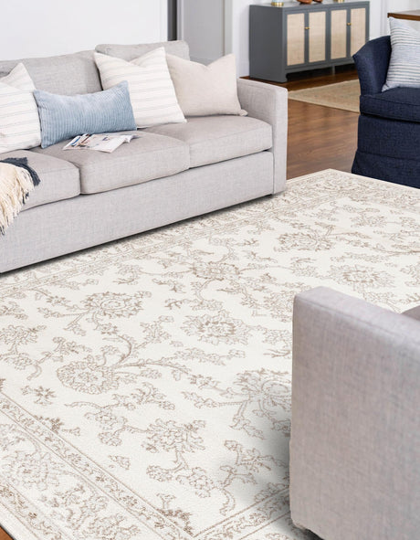 Ivory 10' x 13' Charlotte Rectangle Area Rug 100% Polypropylene With Jute Backing Traditional Classical Durable Carpet for Living Dining Office Rooms for Sale at Rug Engine