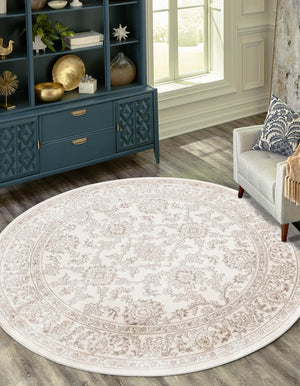 Ivory 6' 1 x 6' 1 Charlotte Round Area Rug 100% Polypropylene With Jute Backing Traditional Classical Durable Carpet for Living Dining Office Rooms for Sale at Rug Engine