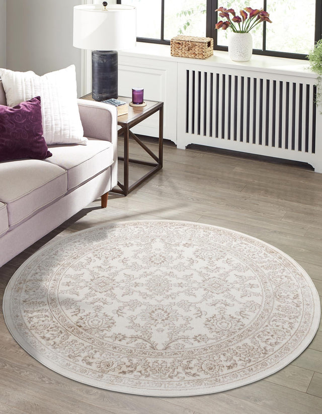 Ivory 12' x 12' Charlotte Round Area Rug 100% Polypropylene With Jute Backing Traditional Classical Durable Carpet for Living Dining Office Rooms for Sale at Rug Engine
