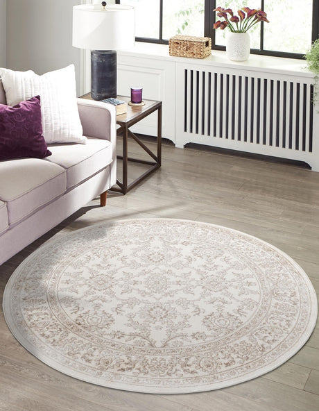 Ivory 10' x 10' Charlotte Round Area Rug 100% Polypropylene With Jute Backing Traditional Classical Durable Carpet for Living Dining Office Rooms for Sale at Rug Engine