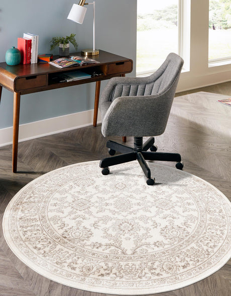 Ivory 6' 1 x 6' 1 Charlotte Round Area Rug 100% Polypropylene With Jute Backing Traditional Classical Durable Carpet for Living Dining Office Rooms for Sale at Rug Engine