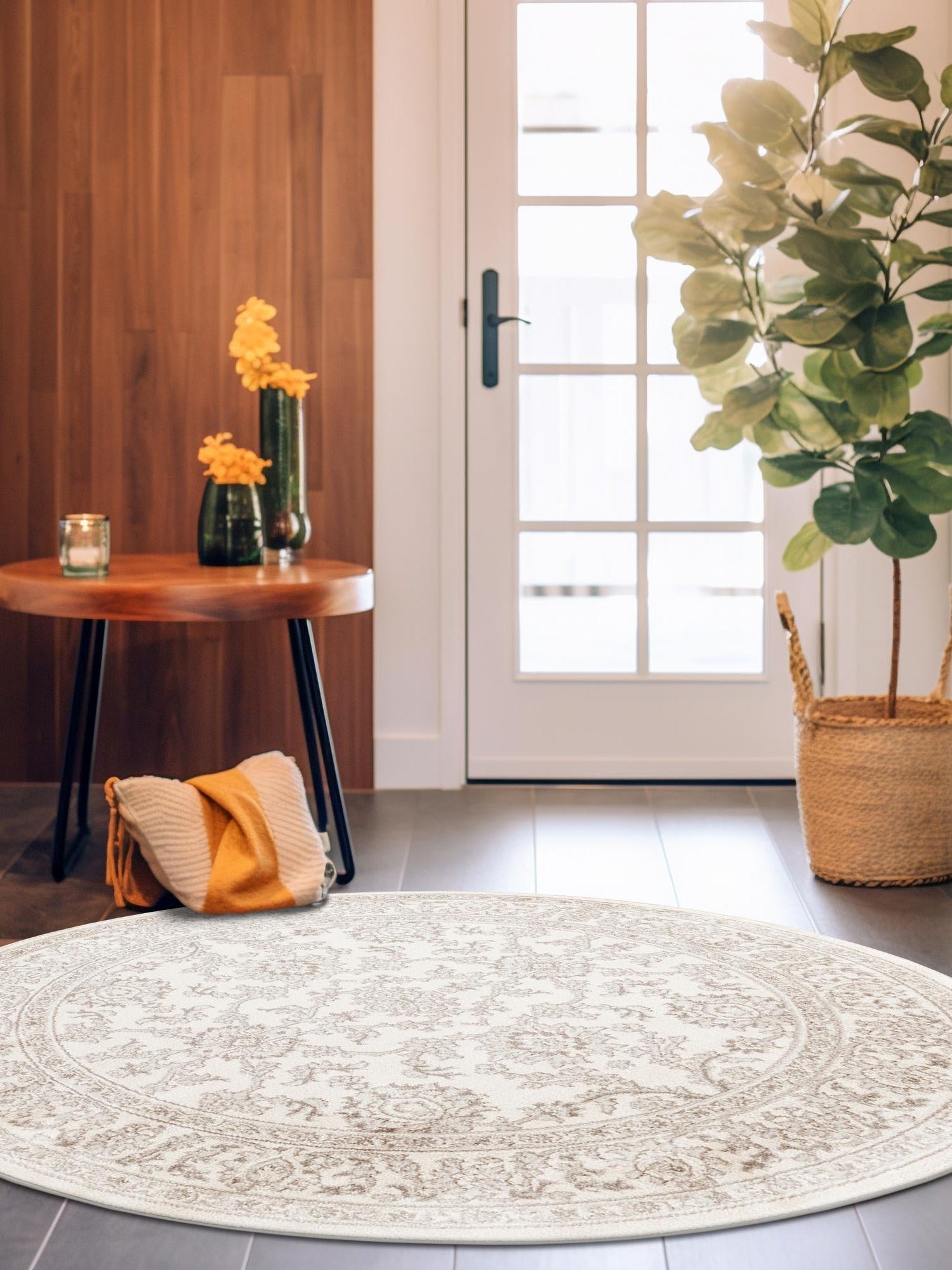 Ivory 7' 10 x 7' 10 Charlotte Round Area Rug 100% Polypropylene With Jute Backing Traditional Classical Durable Carpet for Living Dining Office Rooms for Sale at Rug Engine