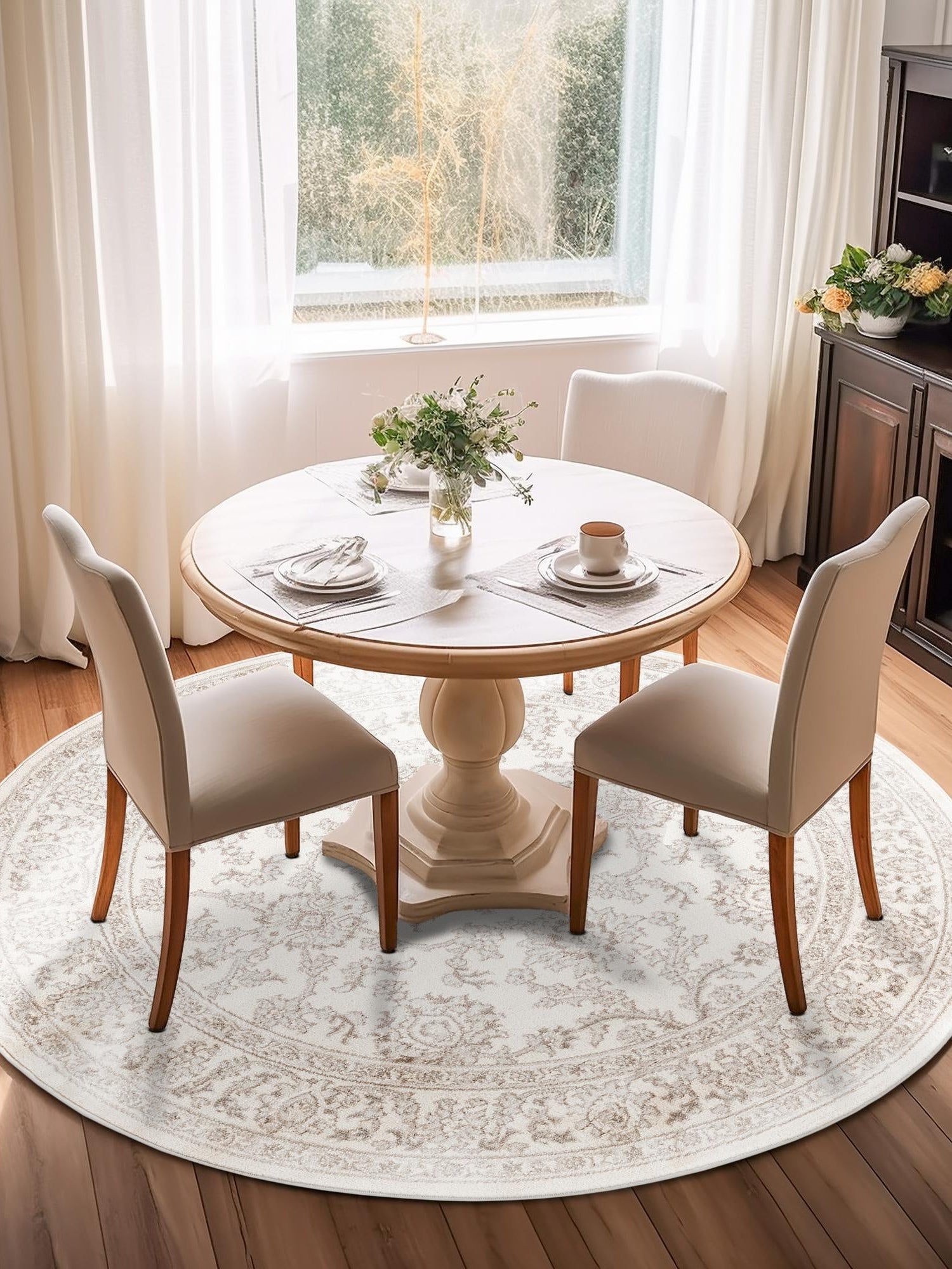 Ivory 10' x 10' Charlotte Round Area Rug 100% Polypropylene With Jute Backing Traditional Classical Durable Carpet for Living Dining Office Rooms for Sale at Rug Engine