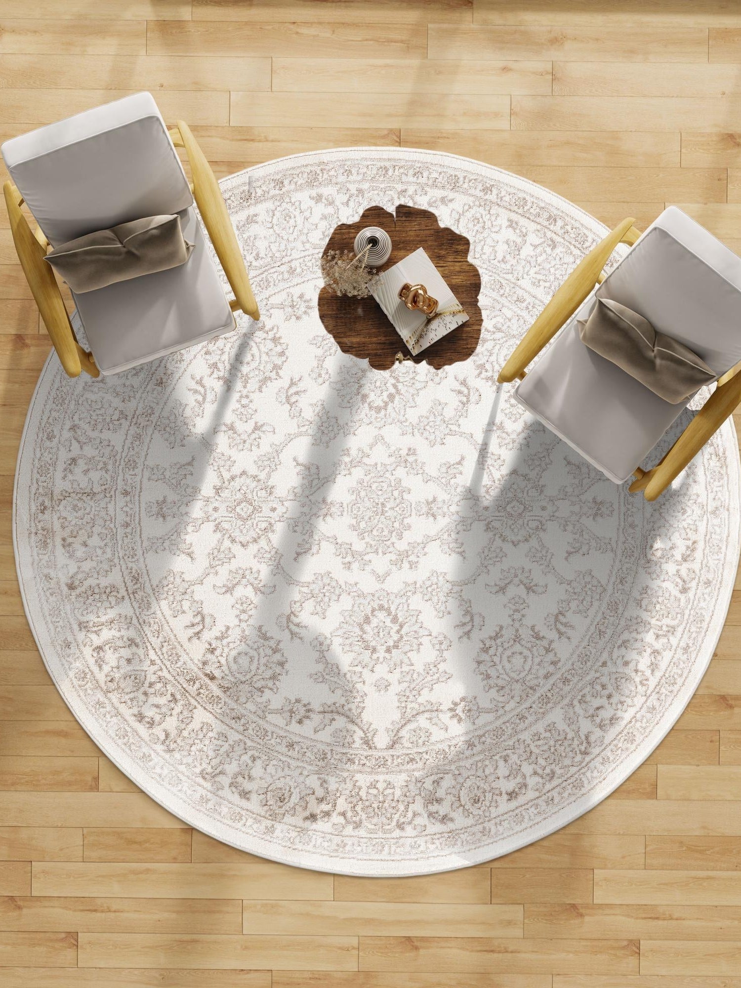 Ivory 10' x 10' Charlotte Round Area Rug 100% Polypropylene With Jute Backing Traditional Classical Durable Carpet for Living Dining Office Rooms for Sale at Rug Engine