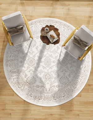 Ivory 7' 10 x 7' 10 Charlotte Round Area Rug 100% Polypropylene With Jute Backing Traditional Classical Durable Carpet for Living Dining Office Rooms for Sale at Rug Engine
