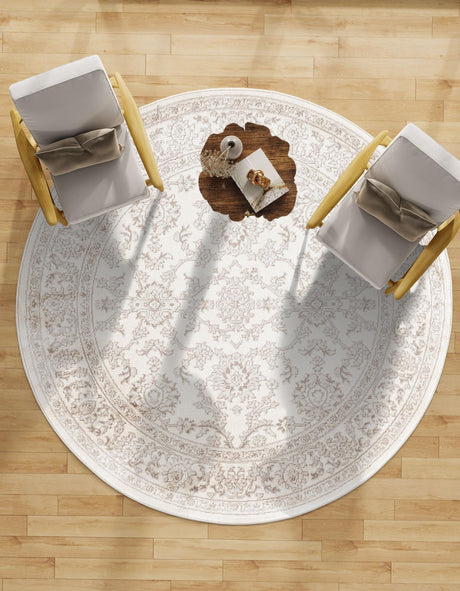 Ivory 7' 10 x 7' 10 Charlotte Round Area Rug 100% Polypropylene With Jute Backing Traditional Classical Durable Carpet for Living Dining Office Rooms for Sale at Rug Engine