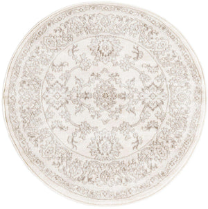 Ivory 3' 1 x 3' 1 Charlotte Round Area Rug 100% Polypropylene With Jute Backing Traditional Classical Durable Carpet for Living Dining Office Rooms for Sale at Rug Engine