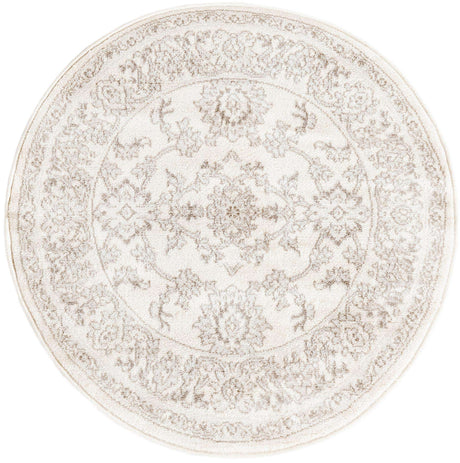 Ivory 3' 1 x 3' 1 Charlotte Round Area Rug 100% Polypropylene With Jute Backing Traditional Classical Durable Carpet for Living Dining Office Rooms for Sale at Rug Engine