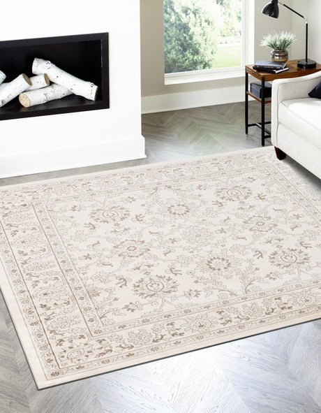 Ivory 6' 1 x 6' 1 Charlotte Square Area Rug 100% Polypropylene With Jute Backing Traditional Classical Durable Carpet for Living Dining Office Rooms for Sale at Rug Engine