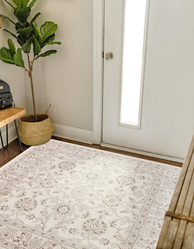 Ivory 7' 10 x 7' 10 Charlotte Square Area Rug 100% Polypropylene With Jute Backing Traditional Classical Durable Carpet for Living Dining Office Rooms for Sale at Rug Engine