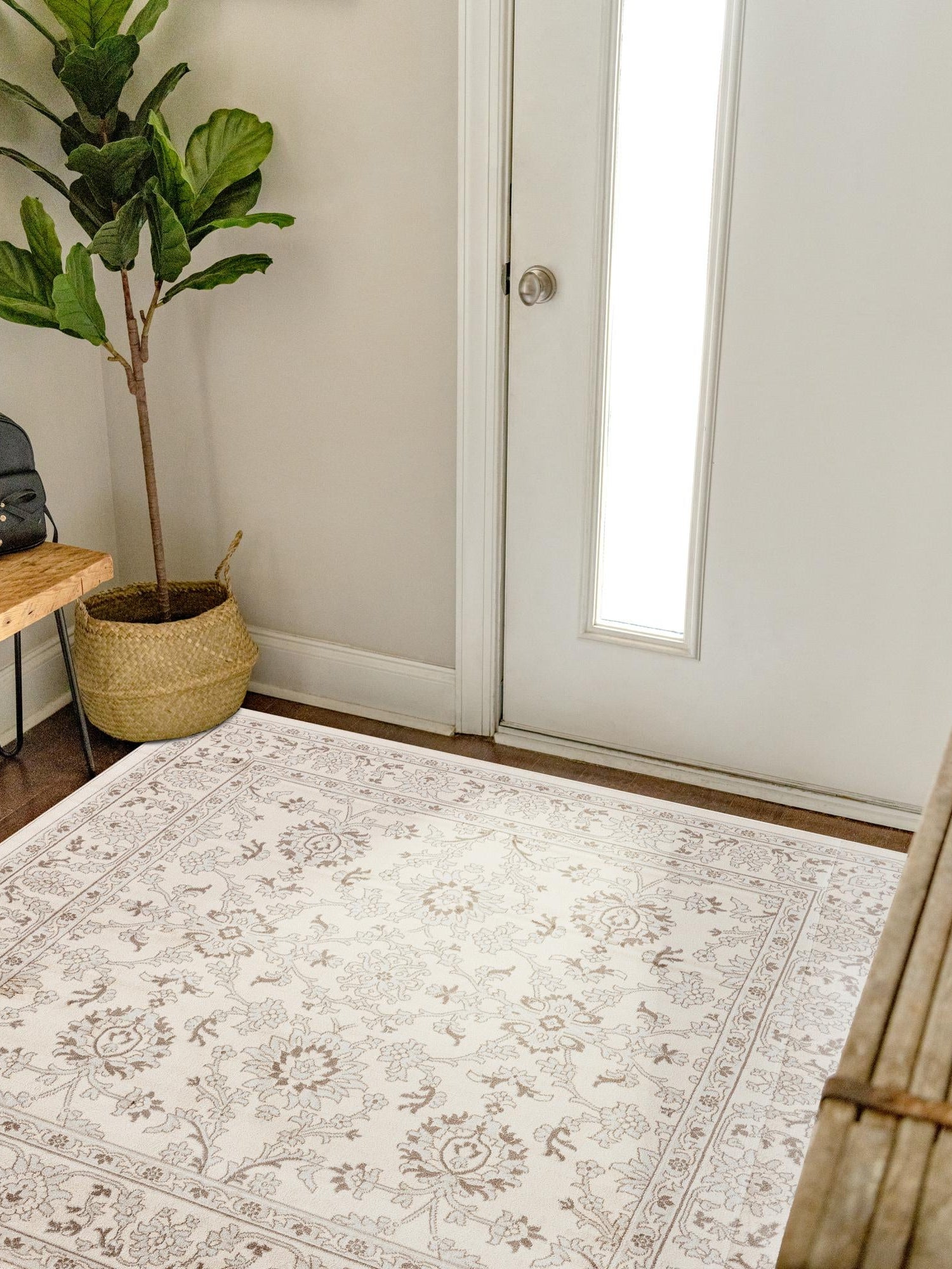 Ivory 4' 1 x 4' 1 Charlotte Square Area Rug 100% Polypropylene With Jute Backing Traditional Classical Durable Carpet for Living Dining Office Rooms for Sale at Rug Engine