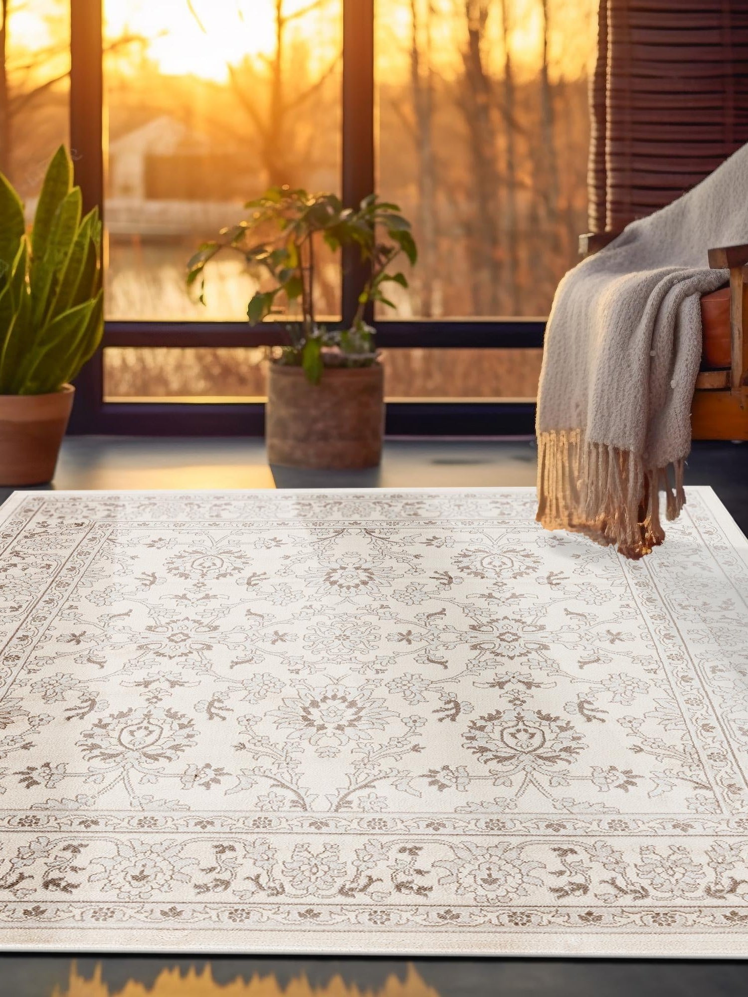 Ivory 4' 1 x 4' 1 Charlotte Square Area Rug 100% Polypropylene With Jute Backing Traditional Classical Durable Carpet for Living Dining Office Rooms for Sale at Rug Engine