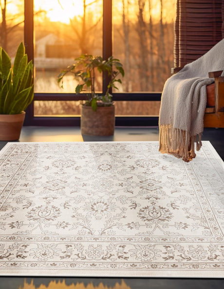 Ivory 4' 1 x 4' 1 Charlotte Square Area Rug 100% Polypropylene With Jute Backing Traditional Classical Durable Carpet for Living Dining Office Rooms for Sale at Rug Engine