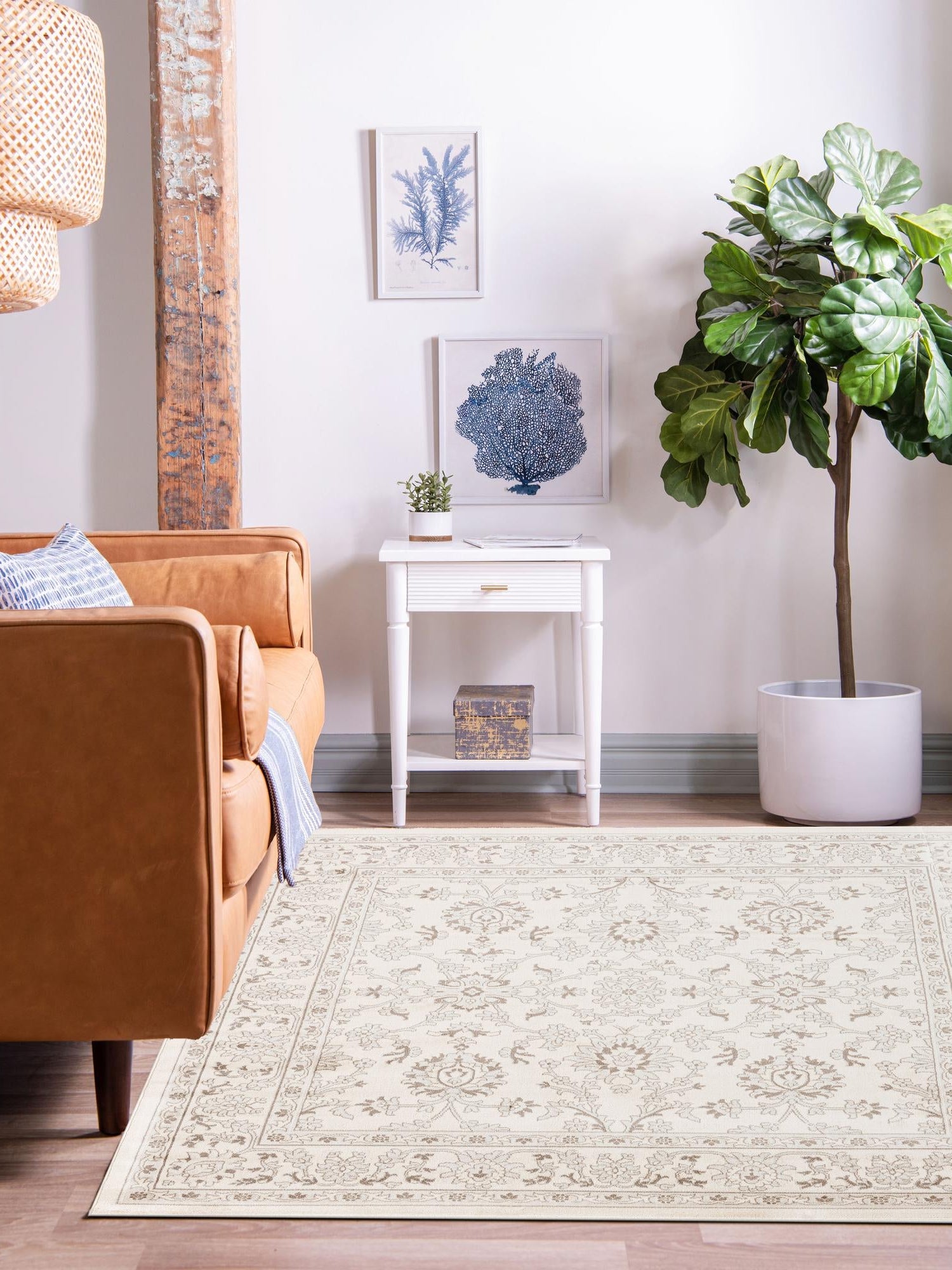 Ivory 6' 1 x 6' 1 Charlotte Square Area Rug 100% Polypropylene With Jute Backing Traditional Classical Durable Carpet for Living Dining Office Rooms for Sale at Rug Engine