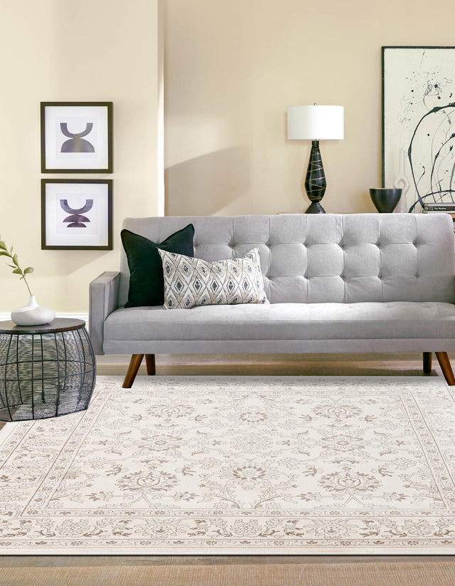 Ivory 7' 10 x 7' 10 Charlotte Square Area Rug 100% Polypropylene With Jute Backing Traditional Classical Durable Carpet for Living Dining Office Rooms for Sale at Rug Engine