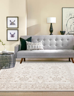Ivory 5' 3 x 5' 3 Charlotte Square Area Rug 100% Polypropylene With Jute Backing Traditional Classical Durable Carpet for Living Dining Office Rooms for Sale at Rug Engine