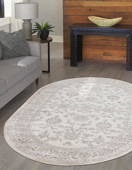 Ivory 4' 1 x 6' 1 Charlotte Oval Area Rug 100% Polypropylene With Jute Backing Traditional Classical Durable Carpet for Living Dining Office Rooms for Sale at Rug Engine