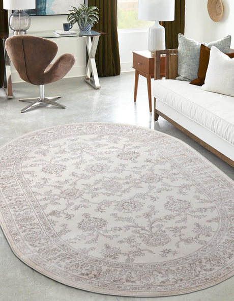 Ivory 5' 3 x 8' Charlotte Oval Area Rug 100% Polypropylene With Jute Backing Traditional Classical Durable Carpet for Living Dining Office Rooms for Sale at Rug Engine