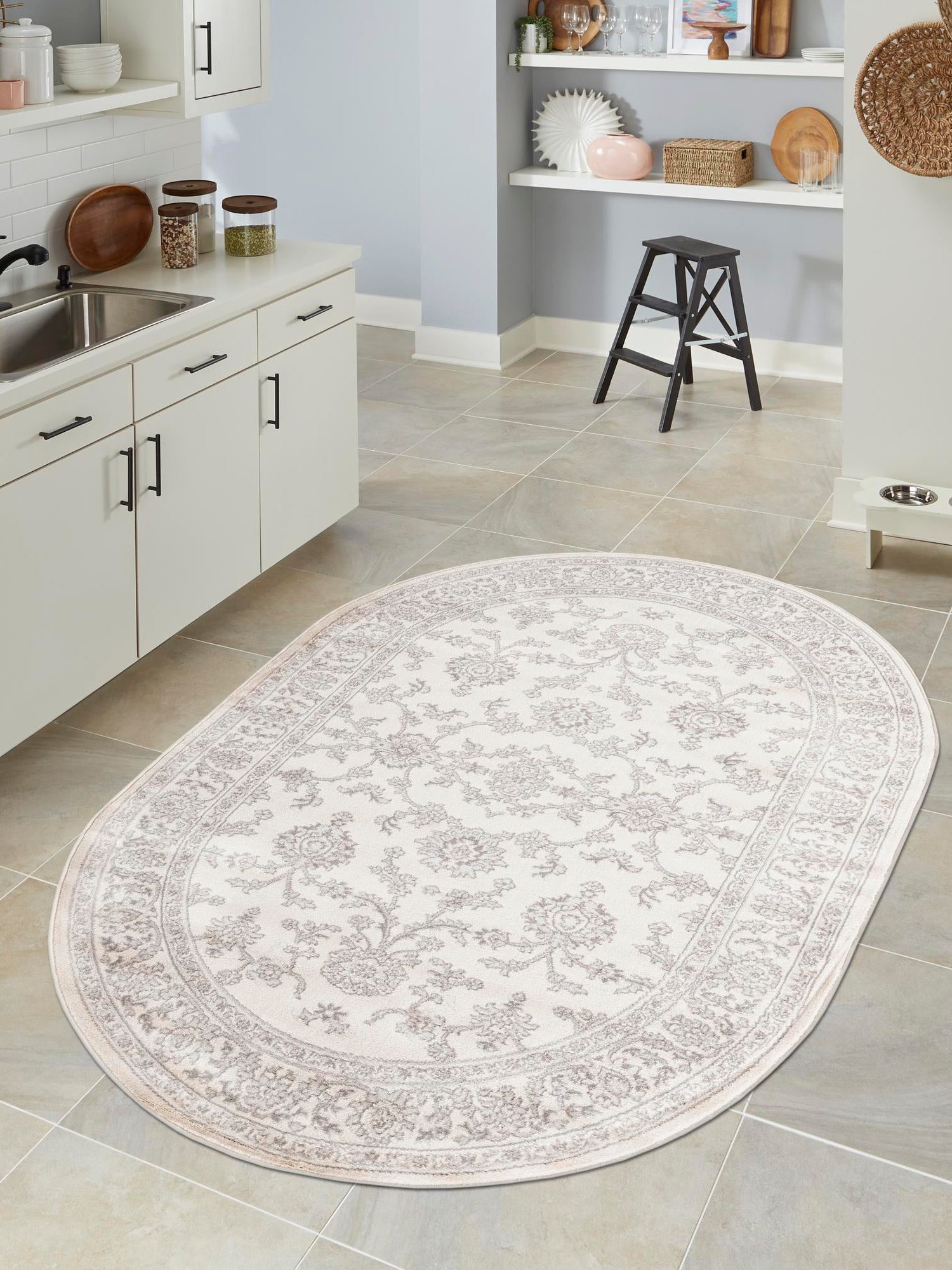 Ivory 6' 1 x 9' Charlotte Oval Area Rug 100% Polypropylene With Jute Backing Traditional Classical Durable Carpet for Living Dining Office Rooms for Sale at Rug Engine
