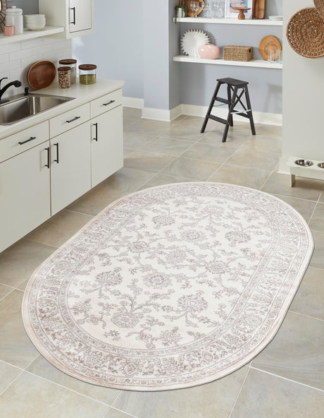 Ivory 6' 1 x 9' Charlotte Oval Area Rug 100% Polypropylene With Jute Backing Traditional Classical Durable Carpet for Living Dining Office Rooms for Sale at Rug Engine