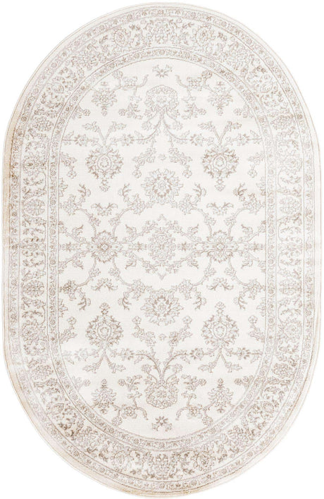 Ivory 5' 3 x 8' Charlotte Oval Area Rug 100% Polypropylene With Jute Backing Traditional Classical Durable Carpet for Living Dining Office Rooms for Sale at Rug Engine