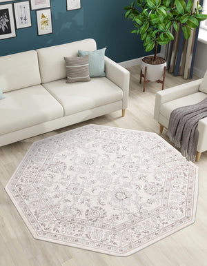 Ivory 7' 10 x 7' 10 Charlotte Octagon Area Rug 100% Polypropylene With Jute Backing Traditional Classical Durable Carpet for Living Dining Office Rooms for Sale at Rug Engine
