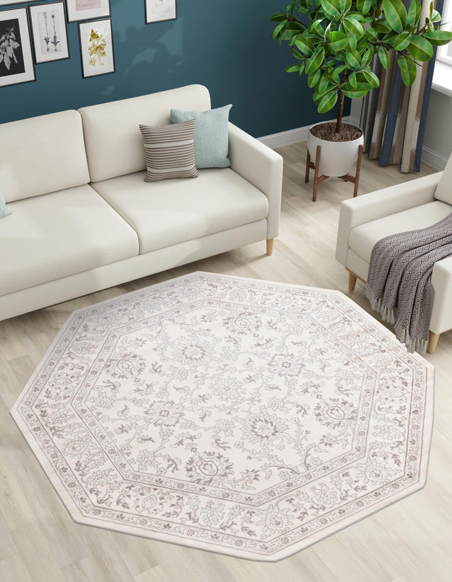 Ivory 7' 10 x 7' 10 Charlotte Octagon Area Rug 100% Polypropylene With Jute Backing Traditional Classical Durable Carpet for Living Dining Office Rooms for Sale at Rug Engine