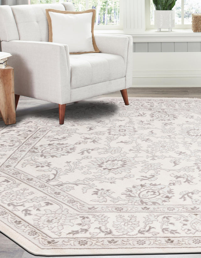 Ivory 5' 3 x 5' 3 Charlotte Octagon Area Rug 100% Polypropylene With Jute Backing Traditional Classical Durable Carpet for Living Dining Office Rooms for Sale at Rug Engine