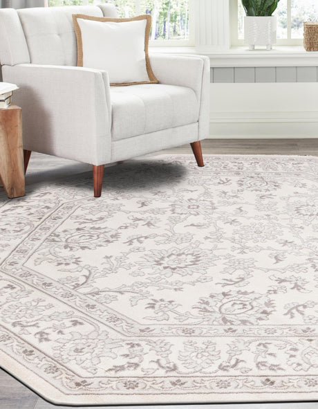 Ivory 7' 10 x 7' 10 Charlotte Octagon Area Rug 100% Polypropylene With Jute Backing Traditional Classical Durable Carpet for Living Dining Office Rooms for Sale at Rug Engine