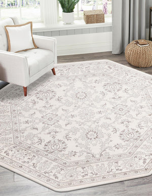 Ivory 7' 10 x 7' 10 Charlotte Octagon Area Rug 100% Polypropylene With Jute Backing Traditional Classical Durable Carpet for Living Dining Office Rooms for Sale at Rug Engine