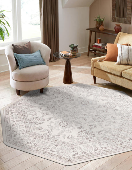 Ivory 5' 3 x 5' 3 Charlotte Octagon Area Rug 100% Polypropylene With Jute Backing Traditional Classical Durable Carpet for Living Dining Office Rooms for Sale at Rug Engine